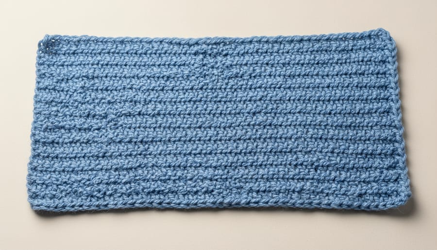 Rectangle crochet shawl made with double crochet stitches laid flat on a neutral background